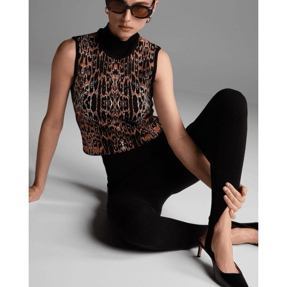 NWT MARIA PAVAN Women’s Leopard Animal Cheetah Print Sleeveless Tank Top Small